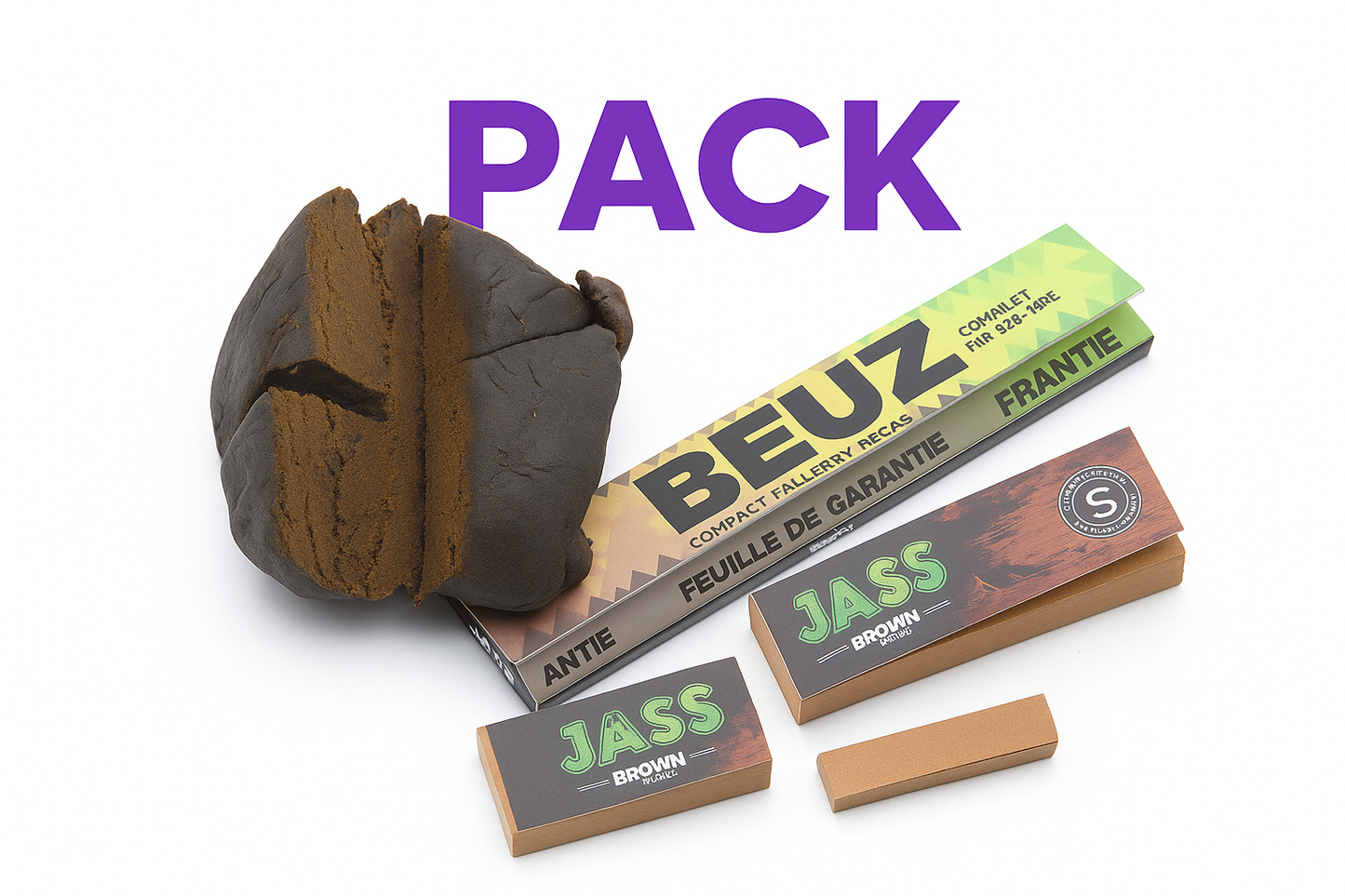 Pack CBD avec produits sur fond blanc